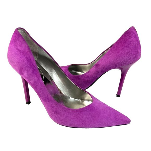 GUESS Merilyn Pumps Size 9 M Pointy Toe Stiletto Suede Leather Fuchsia Purple - Picture 1 of 11